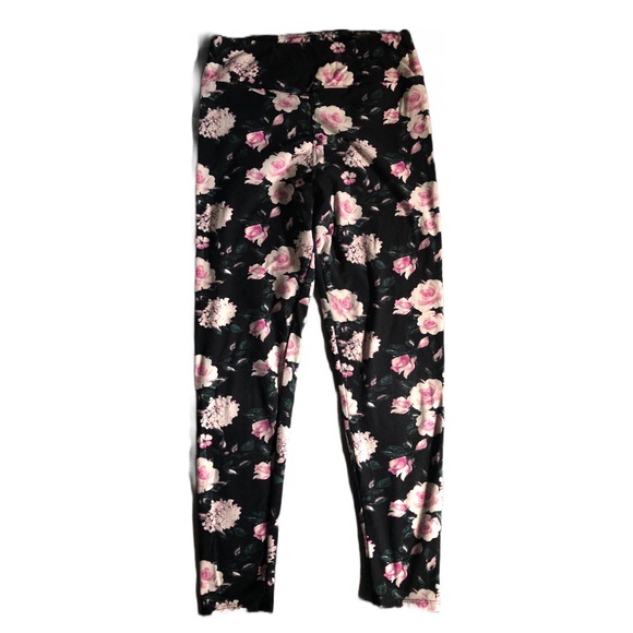 Lula Roe Yoga Pants with Roses One Size - Picture 2 of 5